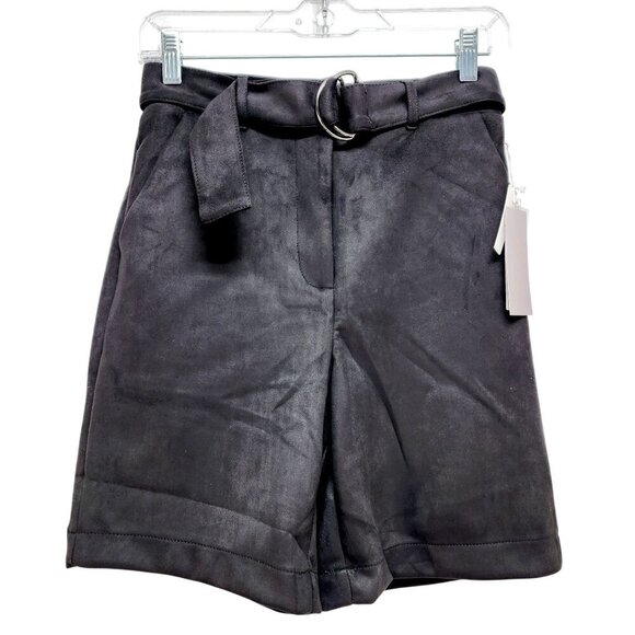 High Waisted Black Belted Shorts Ring Closure  Melograno Rico Size S  Soft Suede - Picture 1 of 10